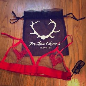 For Love & Lemons Skivvies Red Heart Bralette (XS)